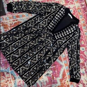 Zara Black and Silver Beaded Sequin Long Sleeve Dress